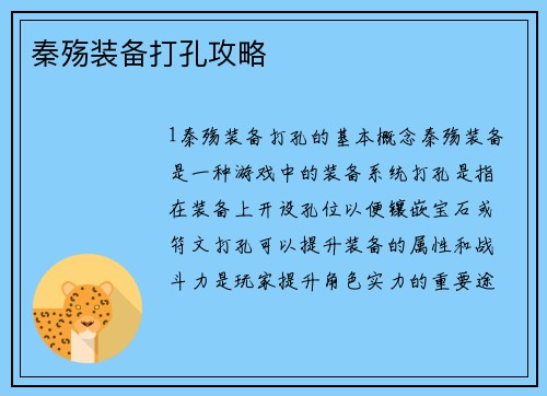 秦殇装备打孔攻略